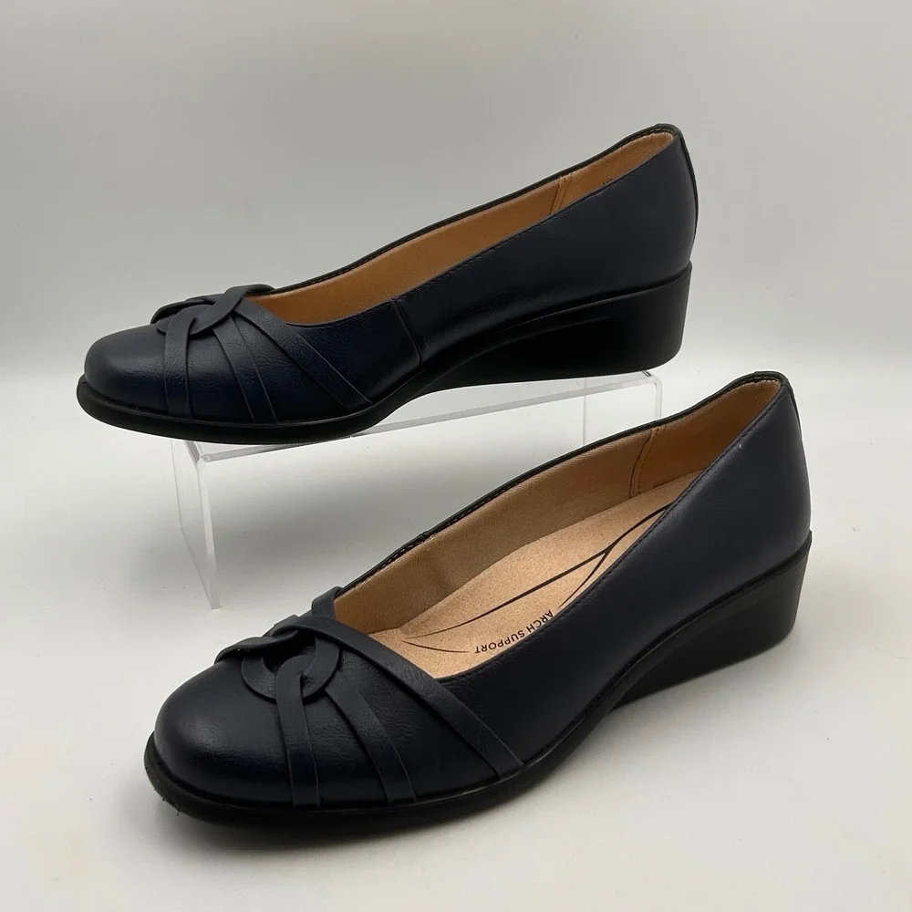 LifeStride‎ Jorie Wedge Pumps Women 10W Navy Blue Knotted Comfort Career Classic